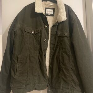 Olive Green Sherpa-Lined Jacket